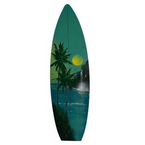 Handpainted Surfboard on Fiberboard Blue Green Home Wall Decor Nautical Beach